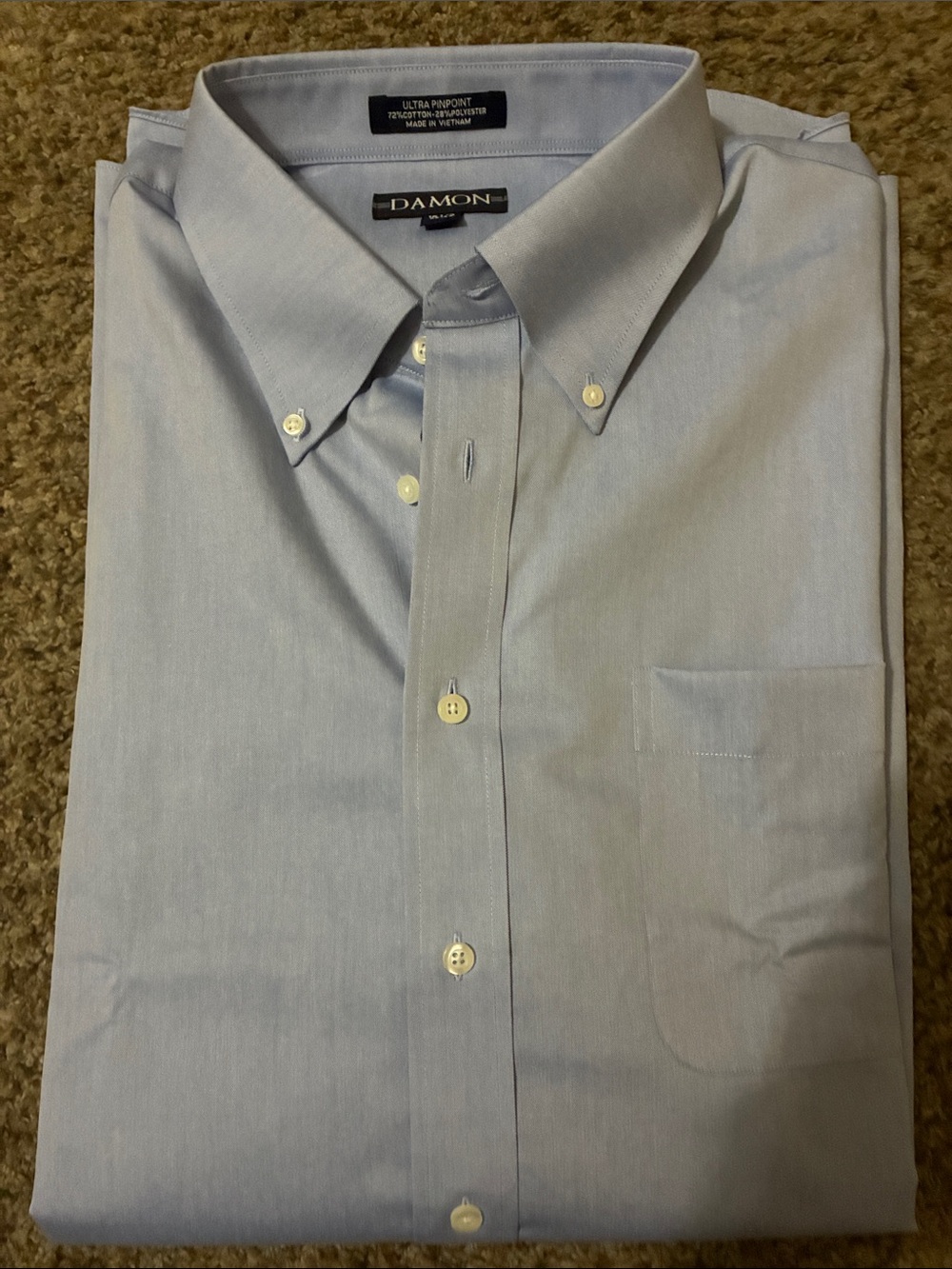 Damon Men's Light Blue Button-Down Dress Shirt with Chest Pocket 18 1/2